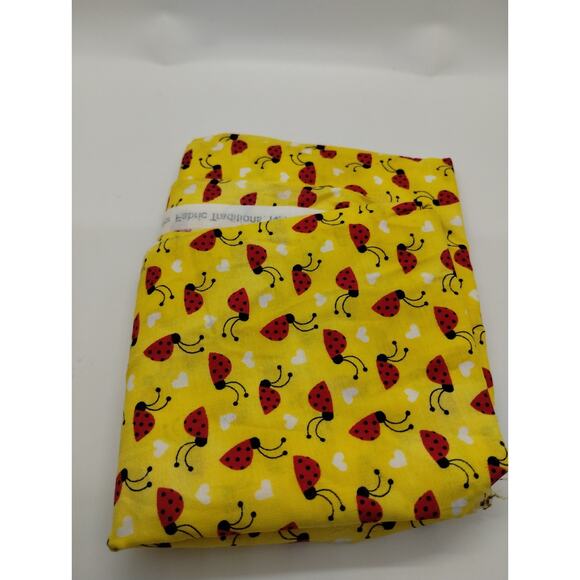 Yellow Ladybug Hearts Fabric Remnant - 44 Long x 17-18 Wide - Quilting Scrapbook - Picture 1 of 2